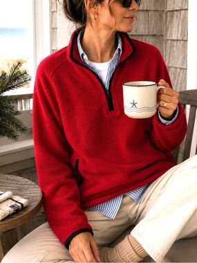 Vintage 90s Old Navy Red Quarter Zip Fleece Pullover M